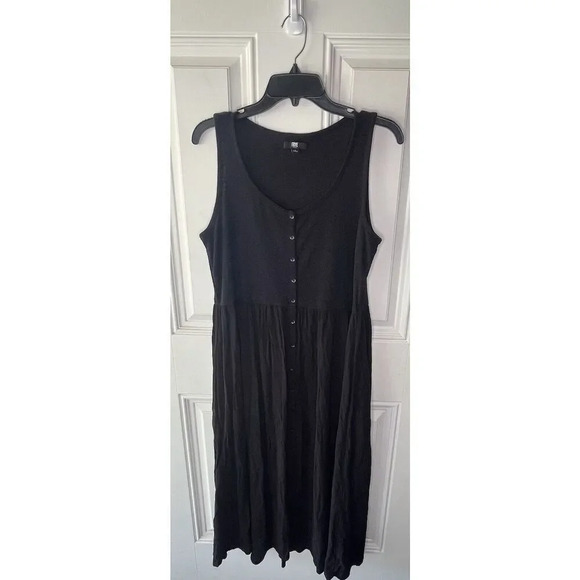 Frye Ladies Button Front Midi Dress Size Large Women’s In Black Sleeveless - Picture 7 of 12